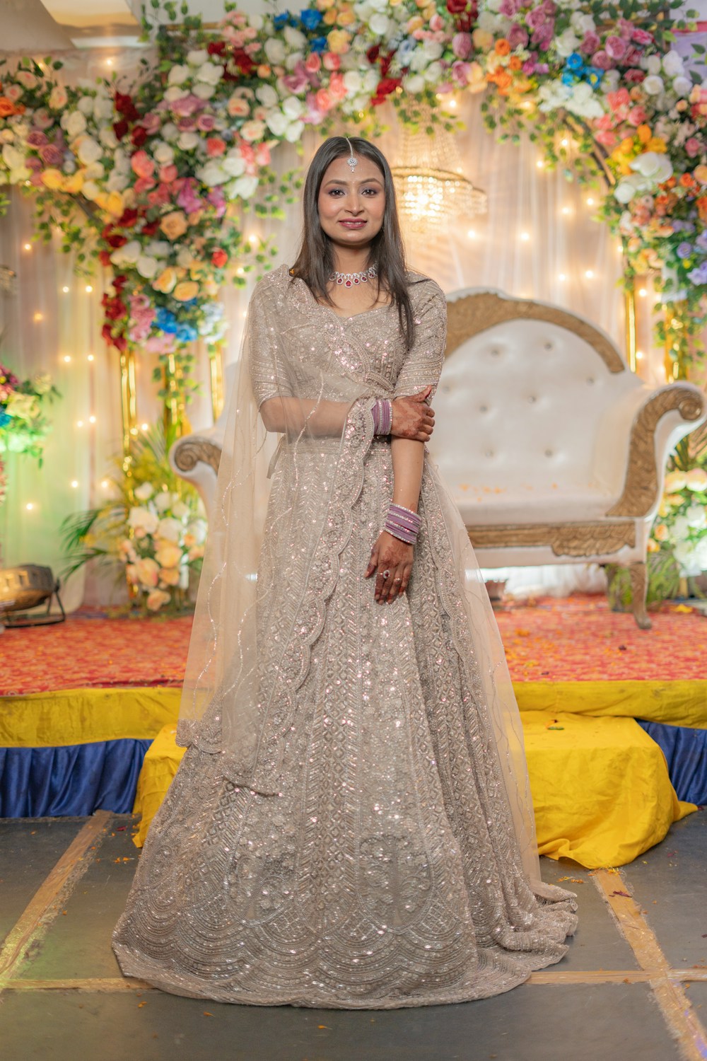 Embellished silver lehenga with matching dupatta